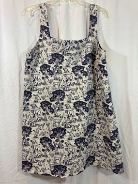 Hyacinth House Sleeveless A-Line Dress with Navy Toile Animal Print L